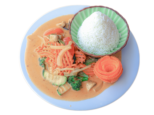 124. Gebratenes Gemüse Rotes-Thai-Curry