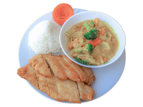 138. Erdnuss-Curry mit gebackenes Hühnerbrustfilet (Singapur-Art)